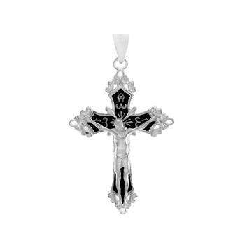 Sterling Silver Black Enamel High Polished Crucifix Pendant
