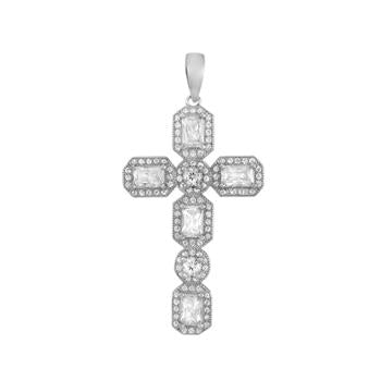 Sterling Silver Rhodium CZ Cross