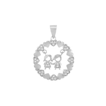 Sterling Silver CZ Family Circle Pendant