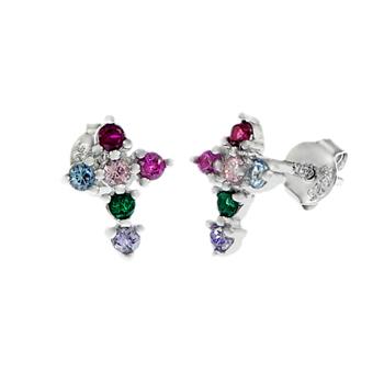 Sterling Silver Rainbow CZ Cross Stud Earring