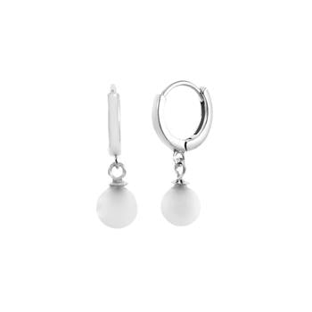 .925 Sterling Silver Pearl Dangle Huggie Earrings