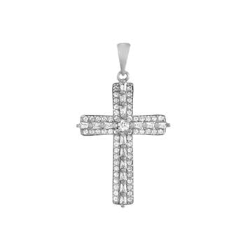 Sterling Silver Rhodium Channel Set CZ Cross Pendant