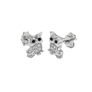 Sterling Silver CZ Owl Stud Earrings