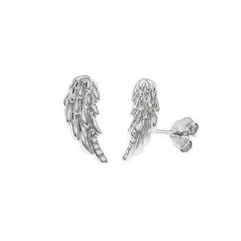 Sterling Silver Rhodium CZ Angel Wing Stud Earrings