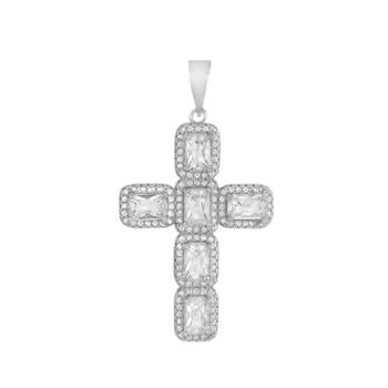 Sterling Silver Rhodium Channel Set CZ Cross Pendant