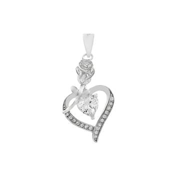 Sterling Silver CZ Open Heart & Rose Pendant