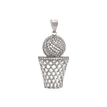 Sterling Silver Pavé CZ Basketball Hoop Pendant