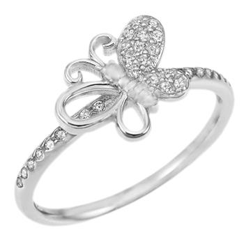Sterling Silver Rhodium plated Cz Butterfly Ring