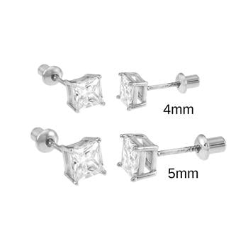 .925 Sterling Silver Princess CZ Cast Screw Back Stud Earrings