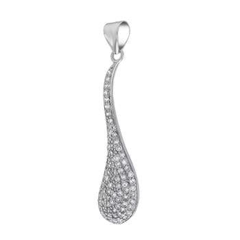 Pave CZ Elongated Pear Sterling Silver Pendant