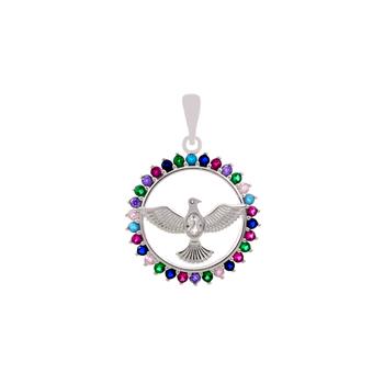 Multi Color CZ Holy Spirit Sterling Silver Pendant