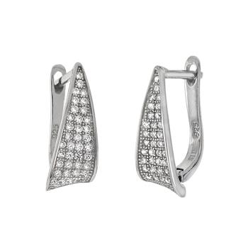 Pave CZ French Clip Hoop Earrings