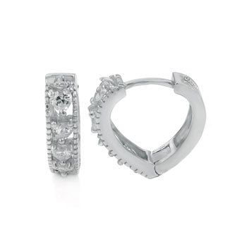 Sterling Silver Cubic Zirconia V-Shape Huggie Earrings