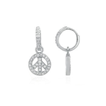 Peace Sign Pave CZ Huggie Hoop Earrings