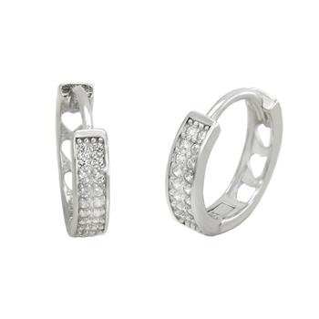 2 Lines Cubic Zirconia Sterling Silver Rhodium Huggie Hoop Earrings