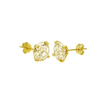 Round CZ Sterling Silver Gold Plated Stud Earrings