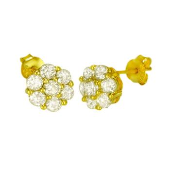 Sterling Silver Gold Plated CZ Stud Earrings
