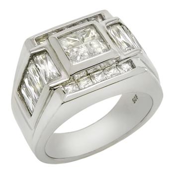 Baguette - Square Cubic Zirconia Sterling Silver Ring
