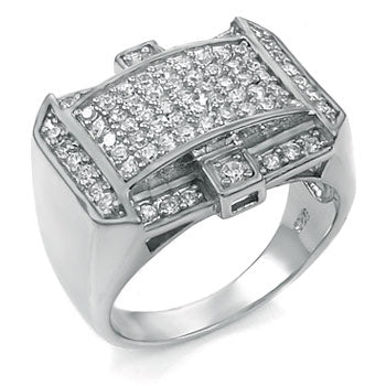 Sterling Silver Cubic Zirconia Micro Pave CZ Man Ring