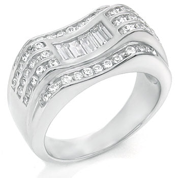 Sterling Silver Cubic Zirconia Baguett & Round CZ Man Ring