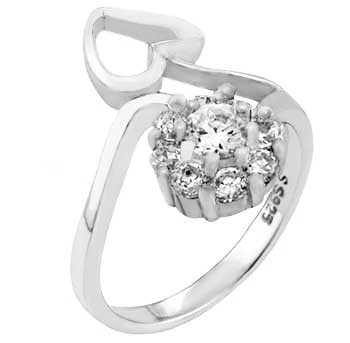 Sterling Silver Cubic Zirconia Flower & Heart Ring