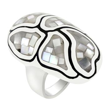 Sterling Silver Mosaic Mother of Pearl Oval Dome Ring