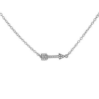 Sterling Silver CZ Arrow Rhodium Pendant Necklace