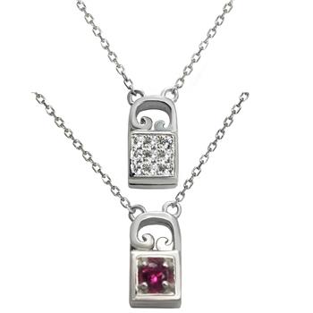Sterling Silver Heart Lock Reversible Rhodium Necklace