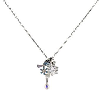Sterling Silver Bird & Flower Pendant with Cable D/C Chain