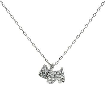 Sterling Silver Rhodium D C Cable Chain W Schnauzer Dog CZ Pendant Necklace