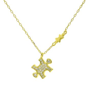 Sterling Silver Gold Plated D/C Cable Chain with CZ Puzzle Necklace Pendant