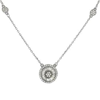 Sterling Silver Round Halo Cubic Zirconia Necklace