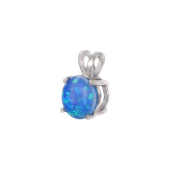Simulated Blue Opal Sterling Silver Rhodium Pendant