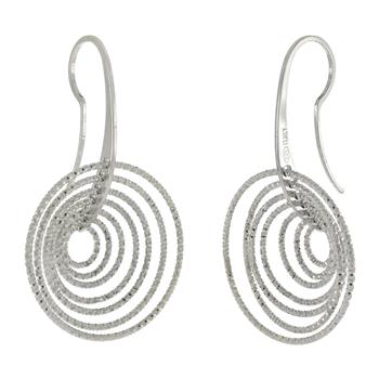 Fancy D C 3D Circle Italian Sterling Silver Rhodium Earrings