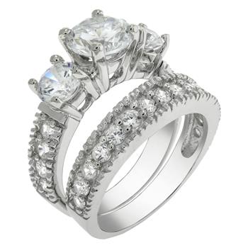 Past Present Future Cubic Zirconia Sterling Silver Wedding Ring Set
