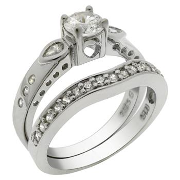 5mm Solitaire Sterling Silver Wedding Ring Set