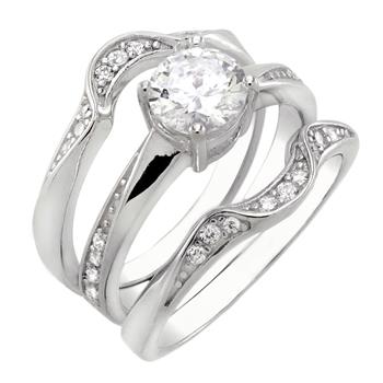 6mm Solitaire 3 pieces Sterling Silver Wedding Ring Set