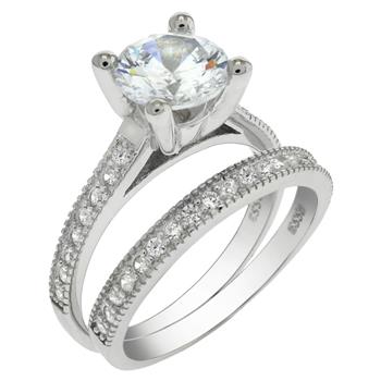 7mm Solitaire Sterling Silver Wedding Ring Set
