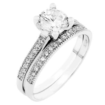 7mm Solitaire Sterling Silver Wedding Ring Set