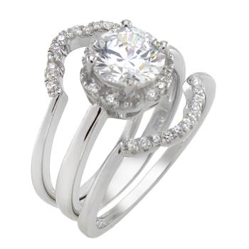 7mm Halo 3 piece Sterling Silver Wedding Ring Set