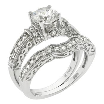 7mm Solitaire Vintage Sterling Silver Wedding Ring Set