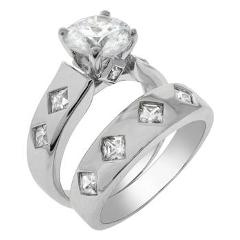 Solitaire Sterling Silver Wedding Ring Set