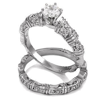 Solitaire Sterling Silver Vintage Bridal Ring Set