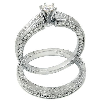 Solitaire Sterling Silver Vintage Wedding Ring Set