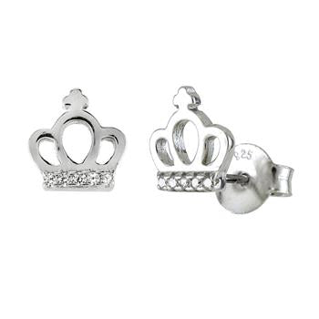 Sterling Silver Silver Crown Ear Cuff Ear Climber Cubic Zirconia Earrings