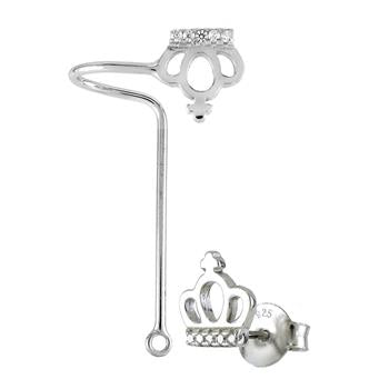 Sterling Silver Silver Crown Ear Cuff Ear Climber Cubic Zirconia Earrings