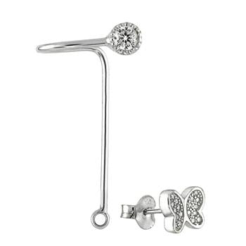 Sterling Silver CZ Butterfy Ear Jacket 2 in 1 Earrings
