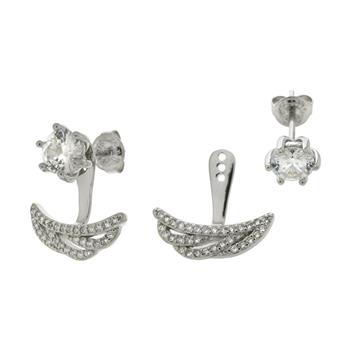 6mm Round CZ Ear Jacket Earrings in Sterling Silver