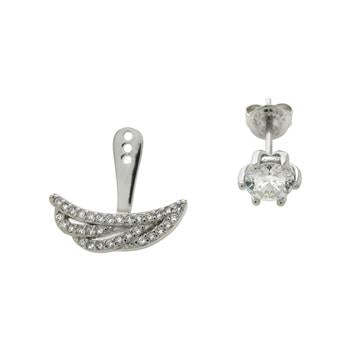 6mm Round CZ Ear Jacket Earrings in Sterling Silver
