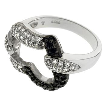 Sterling Silver Heart Shape Black & White CZ Ring